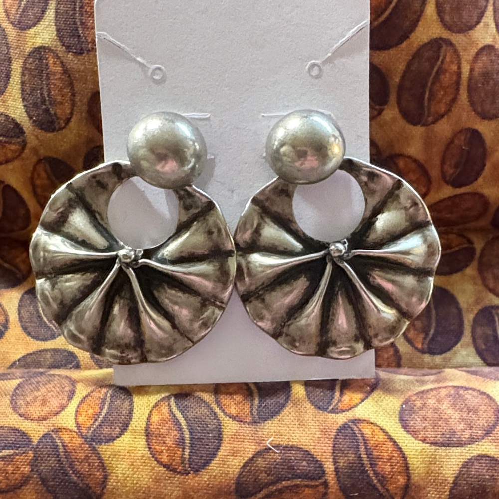 Brushed antiqued Silver Statement pierced Earrings
